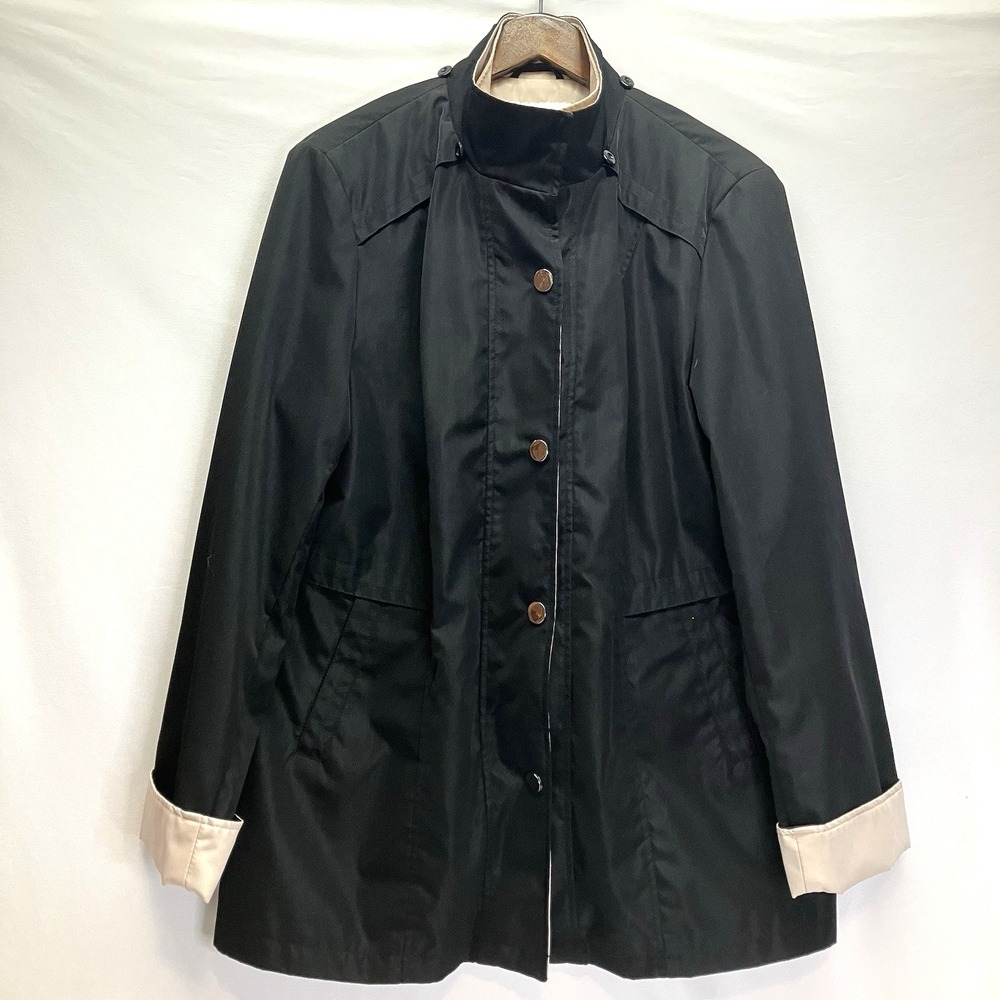Breckenridge Womens Black & Tan Funnel Neck Mid Length Lined Zip Jacket Coat L